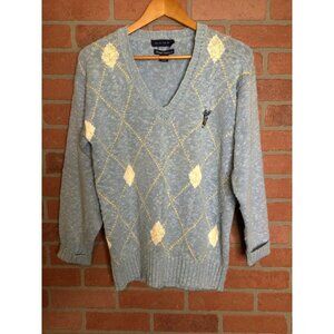 Vintage Golf Themed Grandpa Sweater Gant Silk Blend Argyle V-Neck Preppy